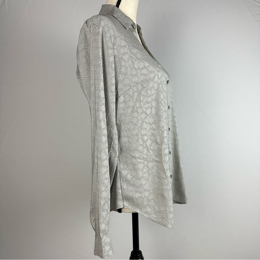 ANN TAYLOR elegant grey collared v-neck button front blouse - size S - Picture 3 of 6